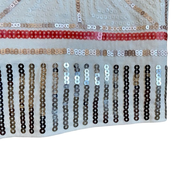 Express Sequin Mini Skirt White Multicolor Geometric Beaded Party Size Small - Picture 5 of 8